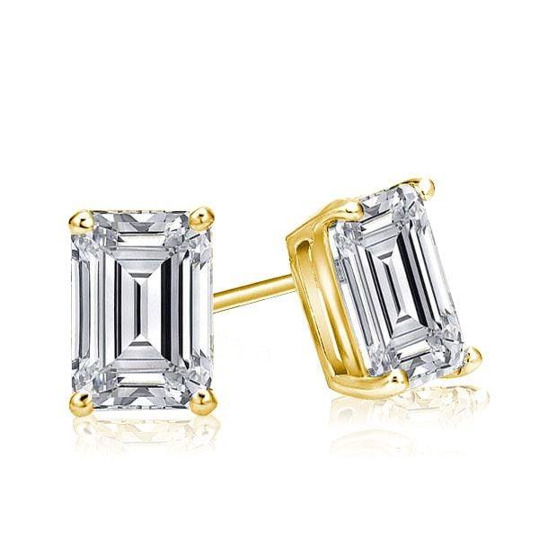 Emerald Cut Pendant Necklace and Stud Earrings Jewelry Set in 18K Gold Plated Sterling Silver