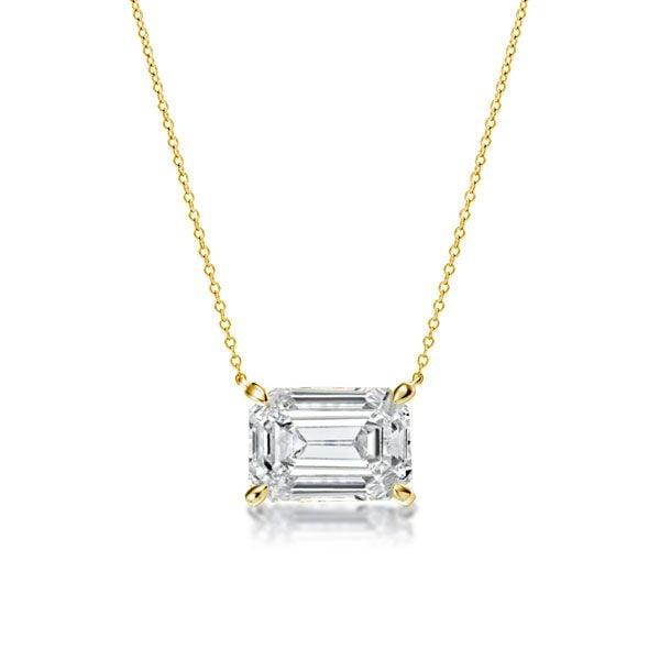 Emerald Cut Pendant Necklace and Stud Earrings Jewelry Set in 18K Gold Plated Sterling Silver