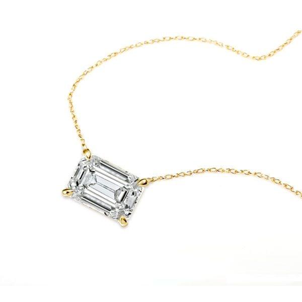 Emerald Cut Pendant Necklace and Stud Earrings Jewelry Set in 18K Gold Plated Sterling Silver