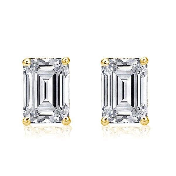 Emerald Cut Pendant Necklace and Stud Earrings Jewelry Set in 18K Gold Plated Sterling Silver