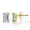 Emerald Cut Pendant Necklace and Stud Earrings Jewelry Set in 18K Gold Plated Sterling Silver