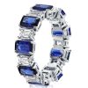 Alternating White & Blue Sapphire Emerald Cut Eternity Wedding Band in Sterling Silver