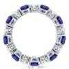 Alternating White & Blue Sapphire Emerald Cut Eternity Wedding Band in Sterling Silver