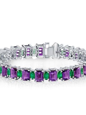 Emerald & Amethyst Tennis Bracelet in Sterling Silver - 16.15 CT. TW