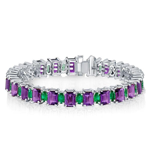 Emerald & Amethyst Tennis Bracelet in Sterling Silver - 16.15 CT. TW