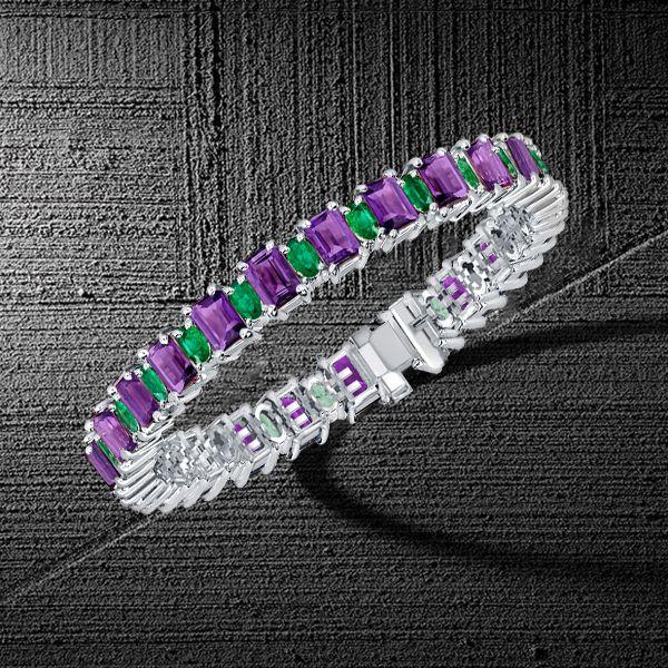 Emerald & Amethyst Tennis Bracelet in Sterling Silver - 16.15 CT. TW