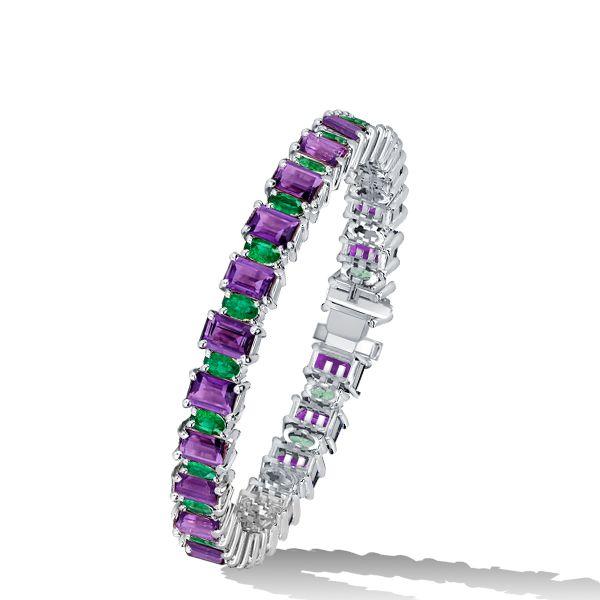 Emerald & Amethyst Tennis Bracelet in Sterling Silver - 16.15 CT. TW