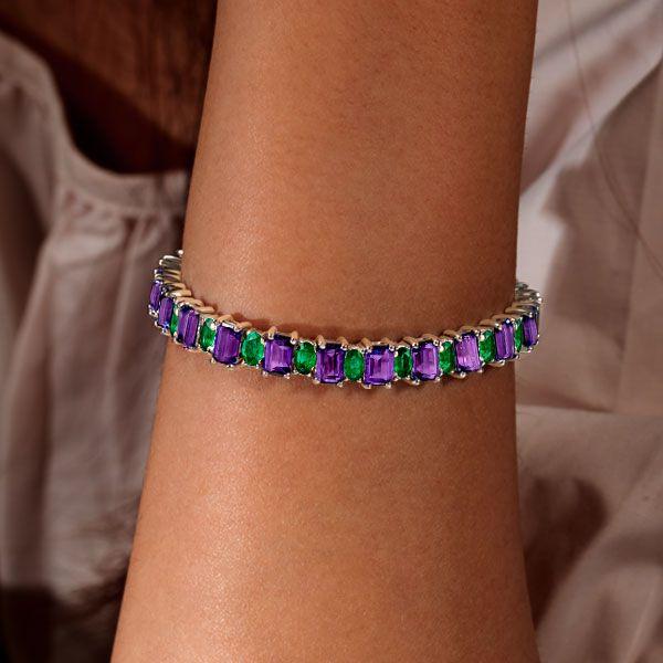 Emerald & Amethyst Tennis Bracelet in Sterling Silver - 16.15 CT. TW