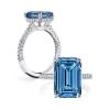 Emerald Cut Aquamarine Engagement Ring in Rhodium Plated Sterling Silver