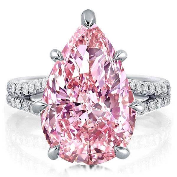 Pear Cut Pink Sapphire Engagement Ring - 925 Sterling Silver Split Shank