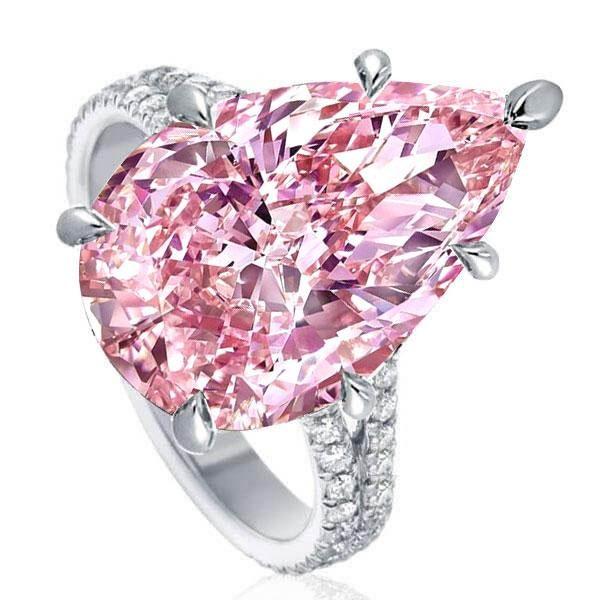 Pear Cut Pink Sapphire Engagement Ring - 925 Sterling Silver Split Shank