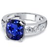 Cushion Cut Blue Sapphire Flush Setting Engagement Ring in Rhodium Plated Sterling Silver