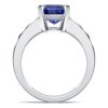 Cushion Cut Blue Sapphire Flush Setting Engagement Ring in Rhodium Plated Sterling Silver