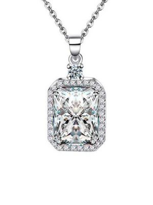 Halo Created White Sapphire Pendant Necklace - Sterling Silver