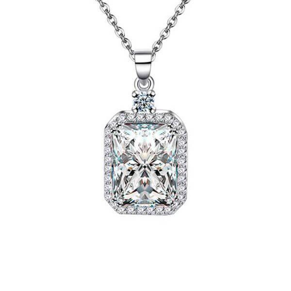Halo Created White Sapphire Pendant Necklace - Sterling Silver