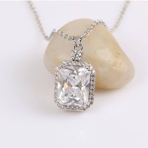 Halo Created White Sapphire Pendant Necklace - Sterling Silver