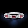 Milgrain Bezel Half Eternity Ruby Wedding Band Ring in Sterling Silver