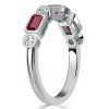 Milgrain Bezel Half Eternity Ruby Wedding Band Ring in Sterling Silver