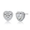 925 Sterling Silver Heart Stud Earrings for Women with Halo Setting