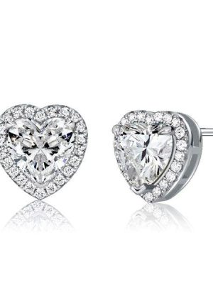 925 Sterling Silver Heart Stud Earrings for Women with Halo Setting