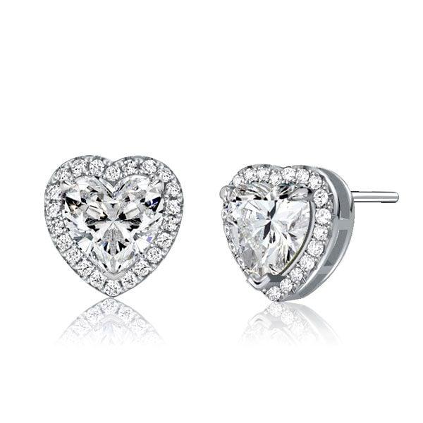925 Sterling Silver Heart Stud Earrings for Women with Halo Setting