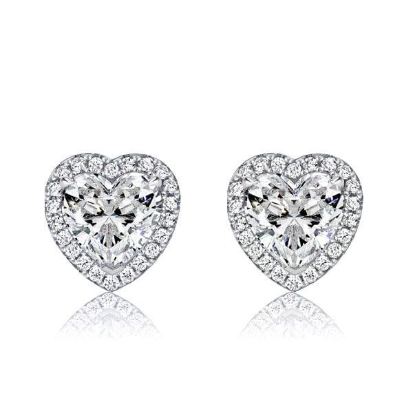 925 Sterling Silver Heart Stud Earrings for Women with Halo Setting