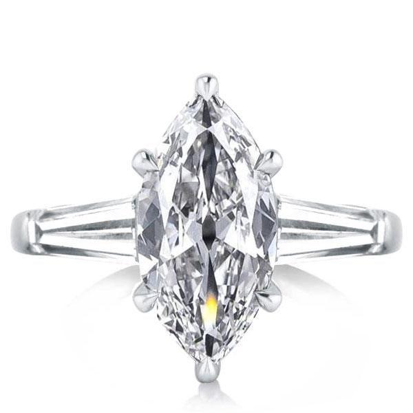 Marquise Cut Created White Sapphire Three Stone Engagement Ring in Sterling Silver