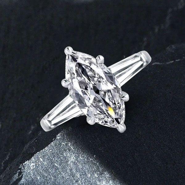 Marquise Cut Created White Sapphire Three Stone Engagement Ring in Sterling Silver