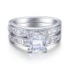 Sterling Silver Princess Cut Wedding Ring Set - 1.5 CT Center Stone