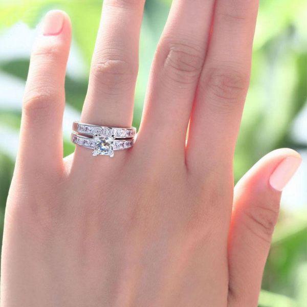 Sterling Silver Princess Cut Wedding Ring Set - 1.5 CT Center Stone