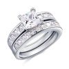 Sterling Silver Princess Cut Wedding Ring Set - 1.5 CT Center Stone