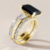 Emerald Cut Black Onyx Wedding Ring Set for Women in Sterling Silver