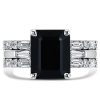 Emerald Cut Black Onyx Wedding Ring Set for Women in Sterling Silver