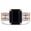 Emerald Cut Black Onyx Wedding Ring Set for Women in Sterling Silver