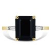 Emerald Cut Black Onyx Wedding Ring Set for Women in Sterling Silver