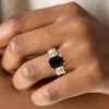 Emerald Cut Black Onyx Wedding Ring Set for Women in Sterling Silver