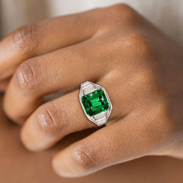 Green Cubic Zirconia Engagement Ring - 925 Sterling Silver