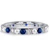 Eternity Ring for Women with White Pearl and Blue Sapphire in Sterling Silver