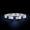 Eternity Ring for Women with White Pearl and Blue Sapphire in Sterling Silver
