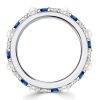 Eternity Ring for Women with White Pearl and Blue Sapphire in Sterling Silver