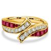 Golden Bypass Ruby Half Eternity Wedding Band - 18K Gold Plated Sterling Silver