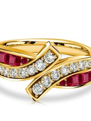 Golden Bypass Ruby Half Eternity Wedding Band - 18K Gold Plated Sterling Silver