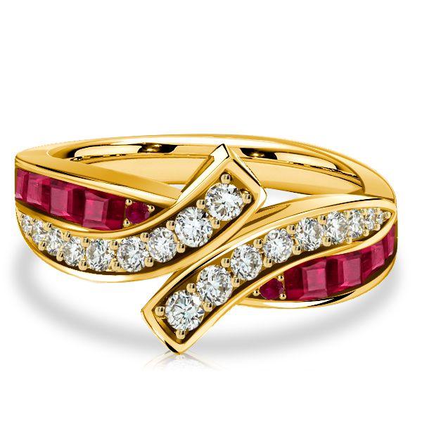 Golden Bypass Ruby Half Eternity Wedding Band - 18K Gold Plated Sterling Silver