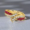 Golden Bypass Ruby Half Eternity Wedding Band - 18K Gold Plated Sterling Silver