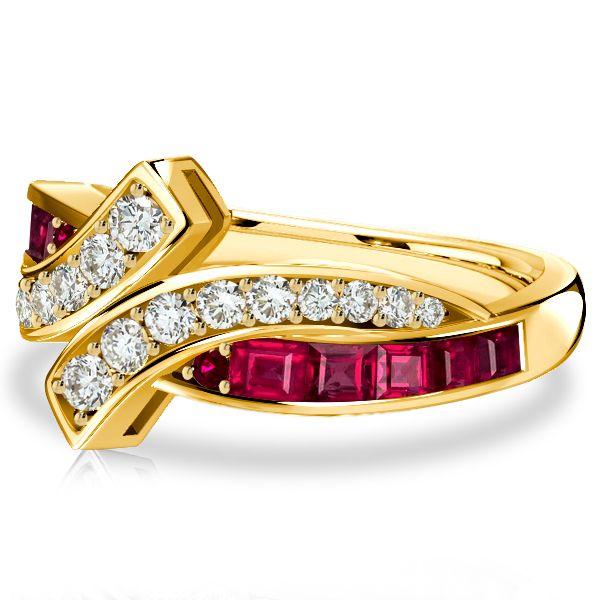 Golden Bypass Ruby Half Eternity Wedding Band - 18K Gold Plated Sterling Silver