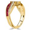 Golden Bypass Ruby Half Eternity Wedding Band - 18K Gold Plated Sterling Silver
