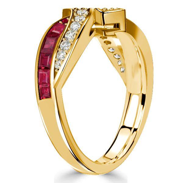 Golden Bypass Ruby Half Eternity Wedding Band - 18K Gold Plated Sterling Silver