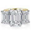 Two-Tone Emerald Cut Three Stone Engagement Ring - Sterling Silver & Gold