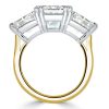 Two-Tone Emerald Cut Three Stone Engagement Ring - Sterling Silver & Gold