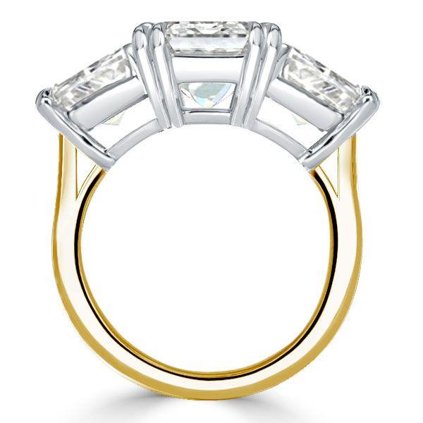 Two-Tone Emerald Cut Three Stone Engagement Ring - Sterling Silver & Gold